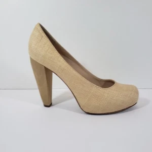 Loeffler Randall Platform Pumps With Wooden Heel Straw Colored  Size 7 B - Picture 1 of 11