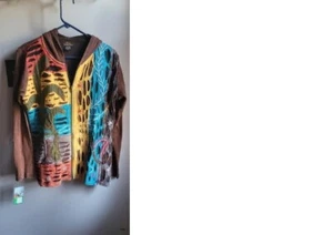 Rising International Hooded Jacket Womens XL Colorful Boho Hippie Patchwork NWT - Picture 1 of 8