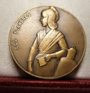 1935 Exposition deco bronze Medal 32mm brussels by Lenoir Flanders - Picture 1 of 2