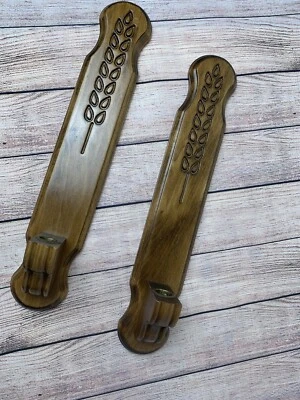 Pair of Vtg Wood Wall Sconces Candle Holders Primitive Scandinavian Aesthetic - Image 1 of 4