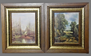 2 Small Beautiful Wood Framed Glass VTG Prints Landscape Castle Old World 7X6 - Picture 1 of 9
