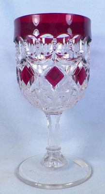 Thompson Loop & Block Water Goblet #23 Ruby Stain Clear Glass EAPG 1893 Antique - Image 1 of 4