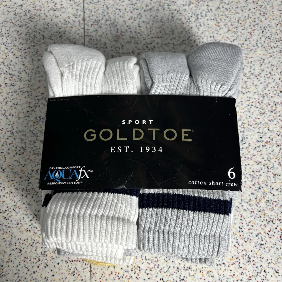 Nuevo con etiquetas Paquete de 6 calcetines deportivos para hombre punta dorada nuevos de algodón blanco 6-12 Foto 1 de 3