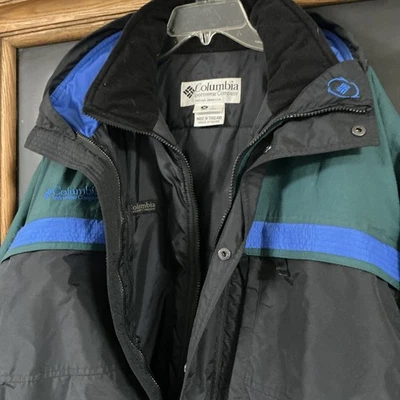 Vintage Columbia Jacket Mens Large Black Green Colorblock Water Resistant Ski - Image 1 of 4