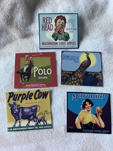 5 Pieces Lot Fruit Labels Vintage Mini Calendar Poster Cards Ephemera Journal - Picture 1 of 2