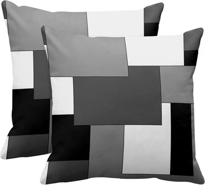 Juego de 2 Funda Almohada Geométrica Gris Negro Gris Blanco Pintura Abstracta Ch Foto 1 de 4