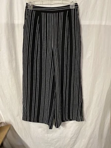 A New Day Black Striped Wide Leg Pull On Cropped High Waist Pants Womens XS - Picture 1 of 3