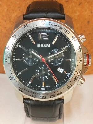 RELOJ R&M CRONÓGRAFO CUARZO ESFERA NEGRA SUIZO COMPLETO ESTADO DE FUNCIONAMIENTO VINTAGE Foto 1 de 4