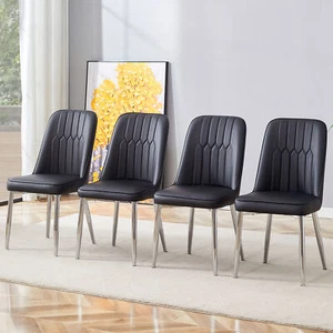 4 Set Dining Room Chairs Black PU Leather Kitchen Breakfast Chairs Metal L egs - Picture 1 of 12