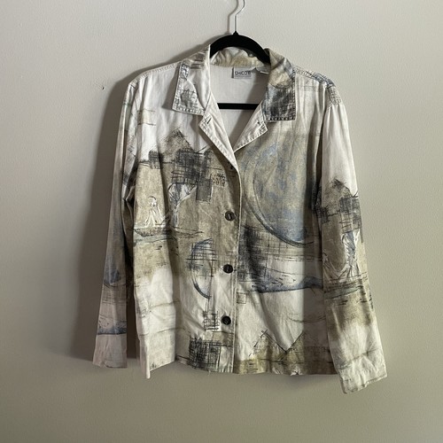 OFF WHITE Giacca blazer casual Chicos donna taglia 2 M bianco sporco scena paesaggio manica 3 4