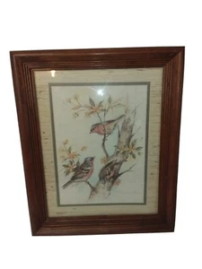 Paul Whitney Hunter Birds in Tree Matted Wood Framed 16"X13 signed Print Artwork - Picture 1 of 7