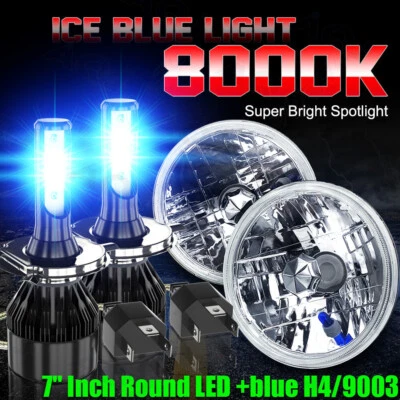 For Dodge D100 D200 D300 Pickup 7inch Round blueLED Headlights Hi/Lo Sealed Beam - Image 1 of 4