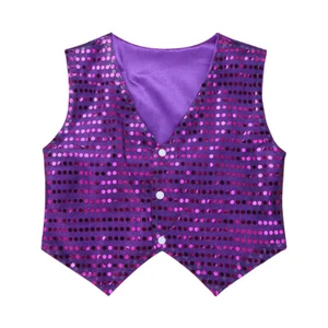 Kids Boys Sequins Vest Top Shiny Hip-hop Jazz Waistcoat Dancewear Tank Tops - Picture 1 of 64
