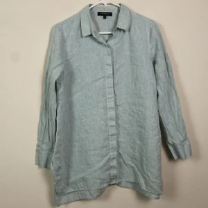 Lafayette 148 Top Womens Small Blue Linen Minimalist Work Shirt Flowy Tunic - Picture 1 of 15