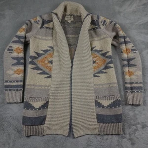 Lucky Brand Sweater Womens Large Brown Aztec Southwestern Open Cardgian - Picture 1 of 8