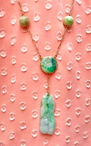 Antique Hand Carved Jade 10K Gold Necklace - Picture 1 of 8