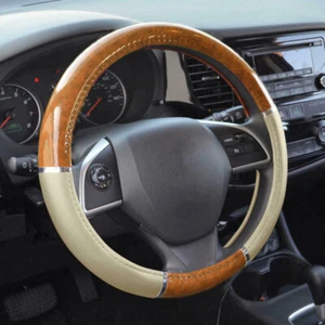 Light Wood Car Steering Wheel Cover Accessories For Beige Syn Leather Universal - Bild 1 von 6