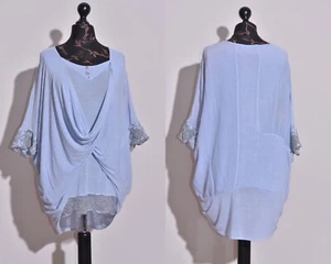 Elisa Cavaletti Women's Tunic Blouse Shirt Blue Cotton Blend Embroidered Size M - Picture 1 of 10