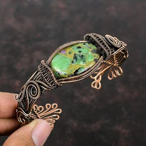 Joyería de piedras preciosas de rubí zoisita cobre regalo para mamá puño ajustable envuelto en alambre - Imagen 1 de 6