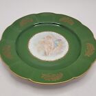 Green Portrait Plate Trimmed in Gold with Picture of Three Cherubs.. Limouge