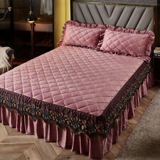 Luxury Velvet Quilted Bed Skirt Embroidered Bedspread Short Plush Fitted Sheet