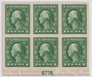 1912 US SC 408 Wash. Imperf Bottom  Plate Block of 6 6776 Imprint IX MLH XF/Sup - Picture 1 of 2