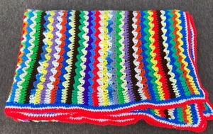 Crocheted Handmade Blanket Throw Rainbow 64"x 56" Vintage Granny Afghan Cottage - Picture 1 of 14