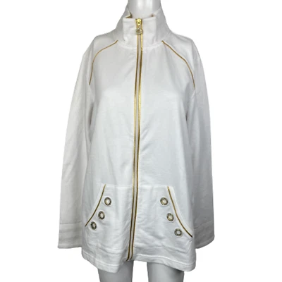 Quacker Factory Jacket Womens Sz M White Gold Cotton Knit Zip Up - Image 1 of 4