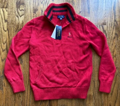 NWT Youth Polo Ralph Lauren Sweater 1/4 Zip Size Large (14-16) Red Pockets Knit - Image 1 of 4