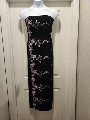 Vintage Roberta Dress Black Floral Embroidered Strapless Dress - Image 1 of 4