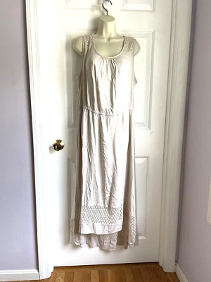 Vestido Chico's 2 Longo Maxi Bege Detalhes de Crochê Decote Redondo Sem Mangas - Imagem 1 de 4