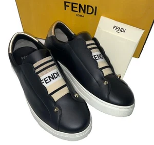Zapatillas sin cordones FENDI Rockoko vieira beige/blanco/negro dorado para mujer talla 6,5 - Imagen 1 de 12