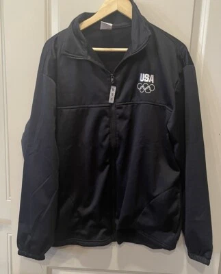 "Chaqueta de calentamiento del Comité Olímpico de EE. UU. EQUIPO OLÍMPICO DE EE. UU. cremallera completa talla XL 46"" negra" Foto 1 de 4