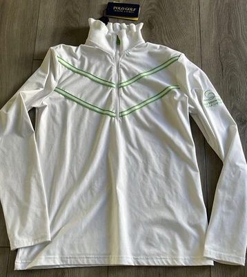 NWT Polo Golf Ralph Lauren Womens 1/4 Zip Jacket Ruffle Size Small White Green - Image 1 of 4