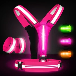 LED Reflective Vest Running Gear Set,USB Rechargeable Light Up Pink - Picture 1 of 7