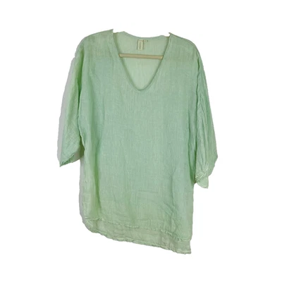 Camisa de encubrimiento Smyrna para mujer 100 % lino transparente verde Lagenlook cuello en V talla L/XL Foto 1 de 4