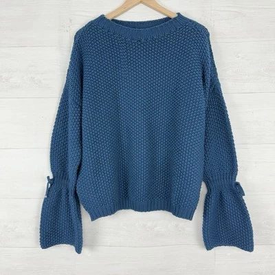 KASH Italy Wool Silk Cashmere Blend Chunky Knit Sweater Women Size 42 / XL Teal - Image 1 of 4