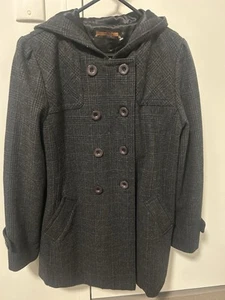 PRINCESS HIGHWAY Double Button Front Wool Blend Hooded Coat Jacket ~ Size 12 - Picture 1 of 5