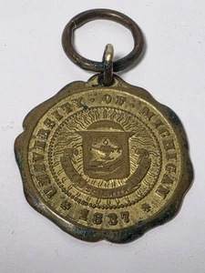 Vintage/ Antique UNIVERSITY OF MICHIGAN FOB Medallion Round Charm (J2) - Picture 1 of 10
