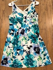 Chaps V Neck Cotton Floral A Line Dress Size 10- Party Romantic Feminine - Picture 1 of 10