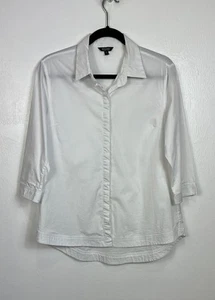 Bogari White Cotton Blend 3/4 Sleeve Collared Button-Up Shirt Size L - Picture 1 of 10