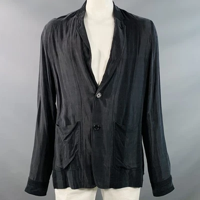 ANN DEMEULEMEESTER Size XL Warbler Black Stripe Cupro Blend Jacket - Image 1 of 4