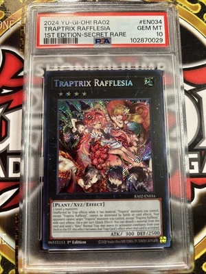 YuGiOh TRAPTRIX RAFFLESIA #RA02-EN034🔥PSA 10 GEM🔥1st EDITION-2024 SECRET RARE - Image 1 of 4