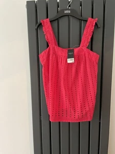 Next Size 10 Petite Pink Cotton Broderie Anglaise Top New With Tags - Picture 1 of 4