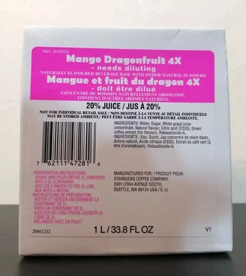 星巴克芒果龙果清新粉底液 4x 浓缩液 33.8 盎司 - BB 10/25 — 第 1/3 张图片