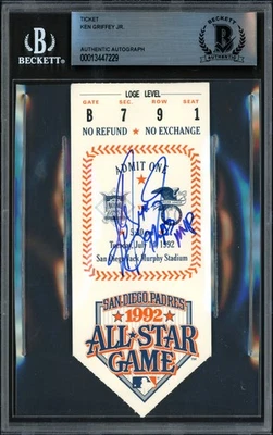 Ken Griffey Jr. Auto Signed 1992 All Star Game 2.5x5.5 Ticket 92 AS MVP Beckett - Image 1 of 2