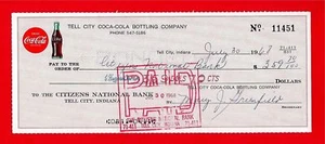 1968 Coca Cola Tell City Ind Old Bottling Check #11451 - Bild 1 von 1