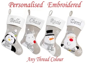 PERSONALISED CHRISTMAS STOCKING Deluxe Luxury Stockings XMAS GIFT Embroidered UK - Picture 1 of 14