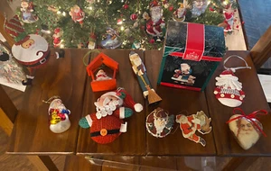 Lot of 10 Santa Christmas Ornaments Variety Wood, Resin, Metal ,Glass Some VTG - Picture 1 of 6