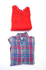J Crew Womens Long Sleeve Button Down Shirt Blouse Red Blue Size 00 0P Lot 2